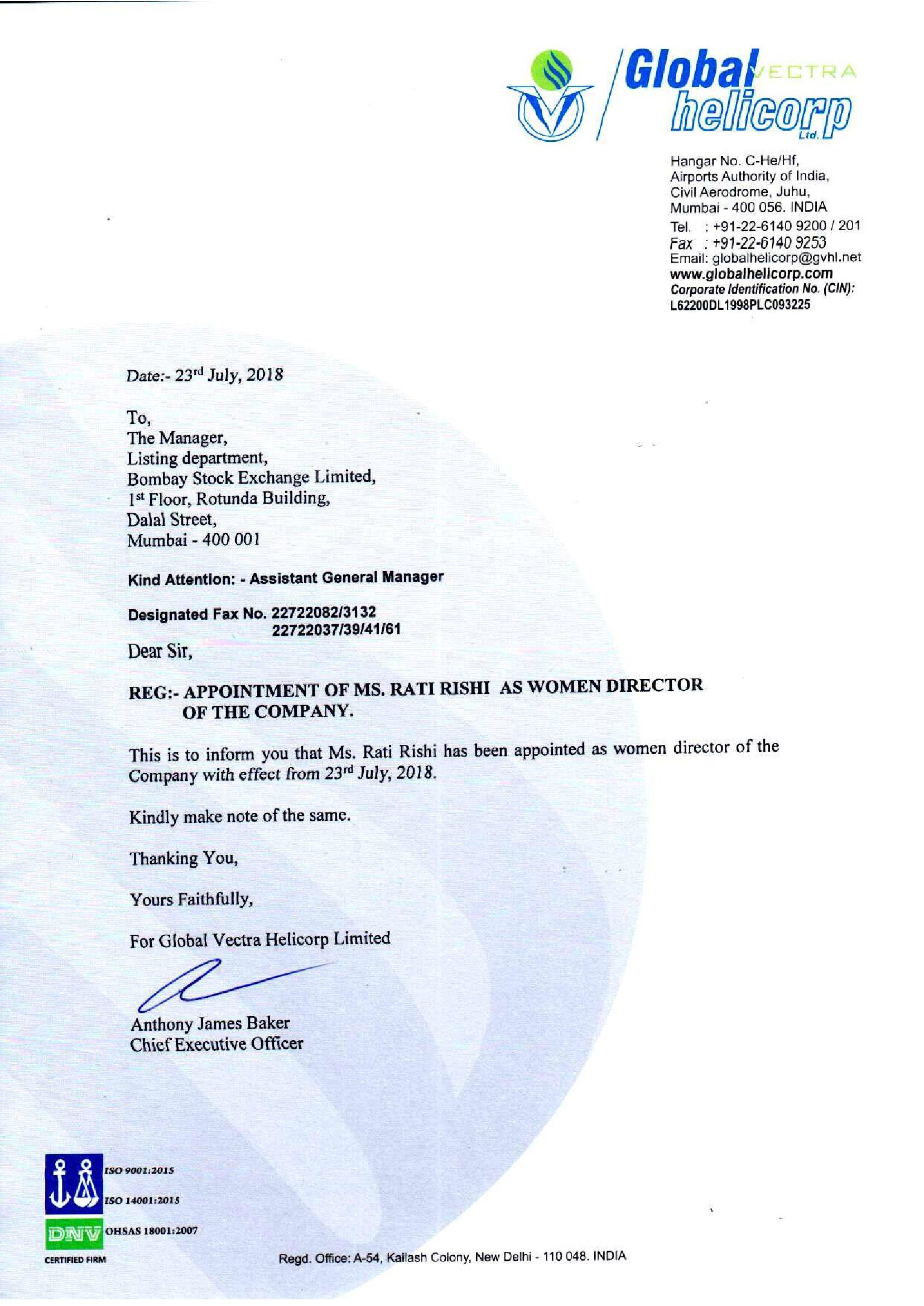 Appointment of Women Director