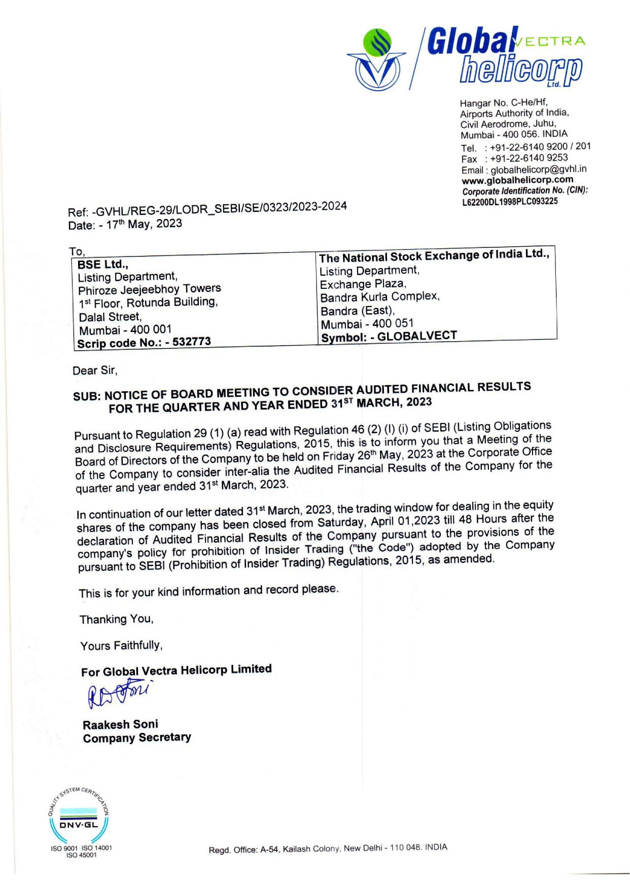 Notice of Board Meeting