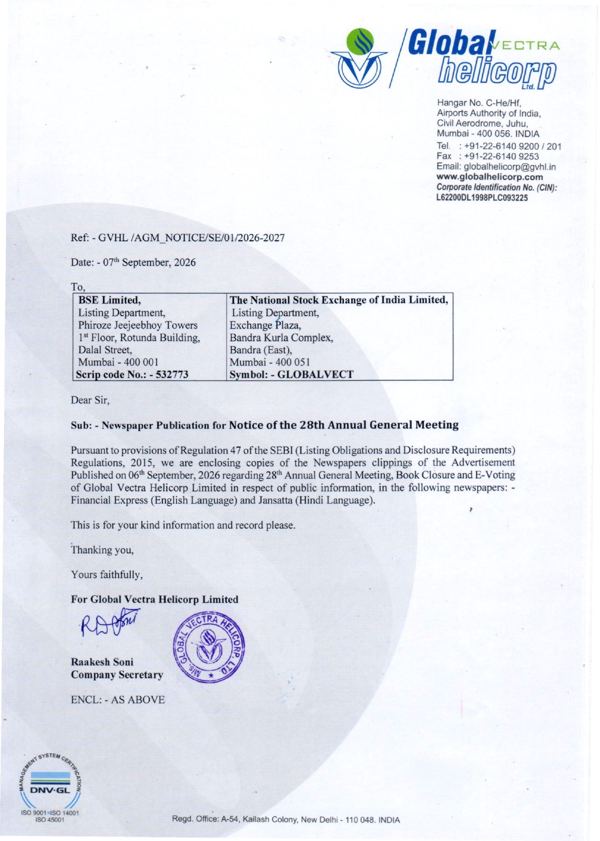 News Paper Publication _Notice of 28th AGM