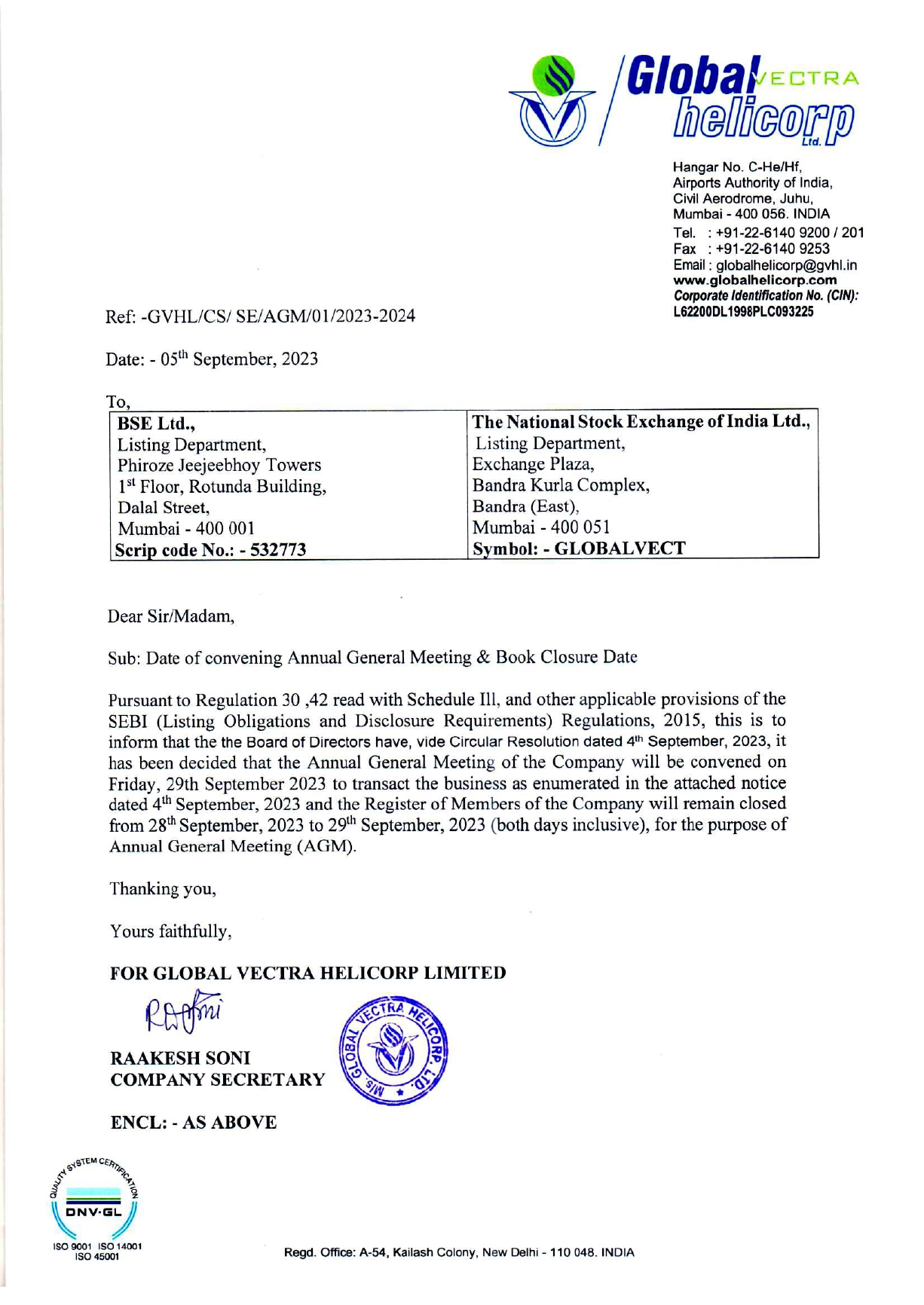 Notice of 25th AGM and Book Closure