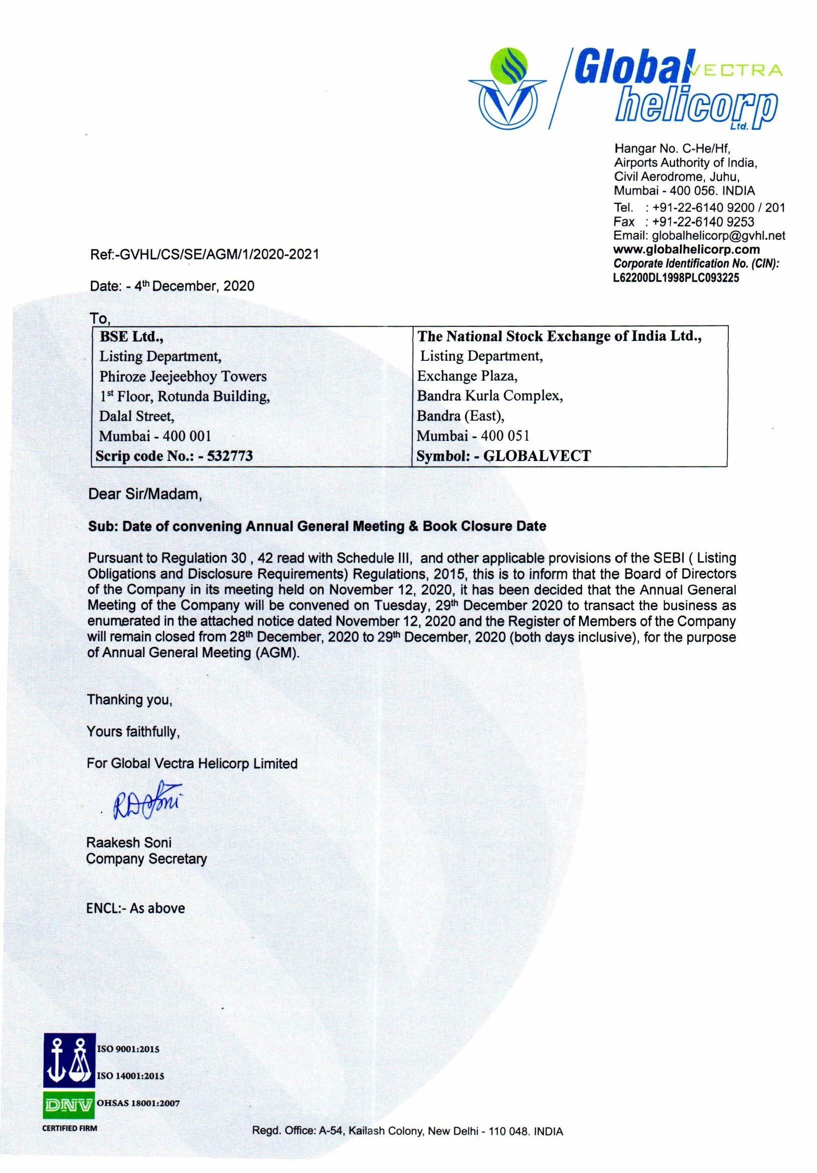 Notice for Annual General Meeting