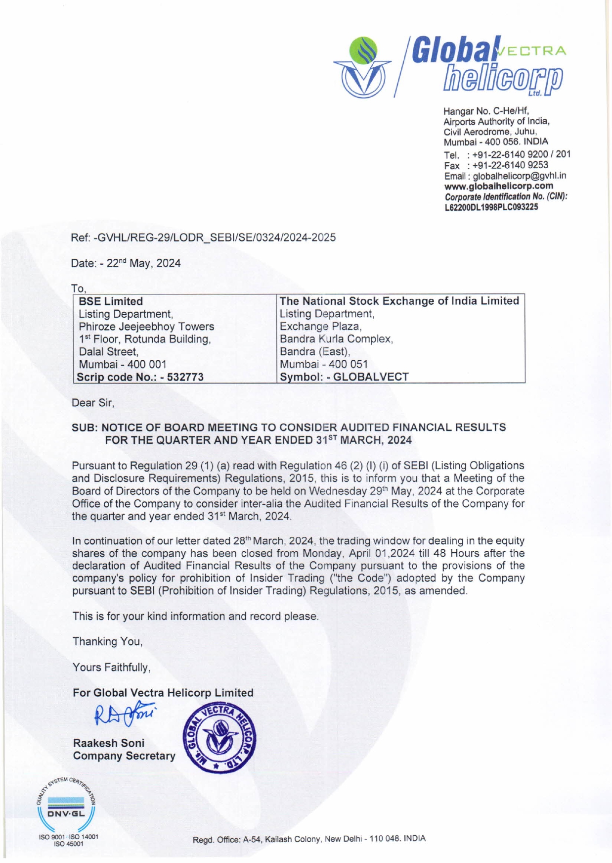 Notice of Board Meeting