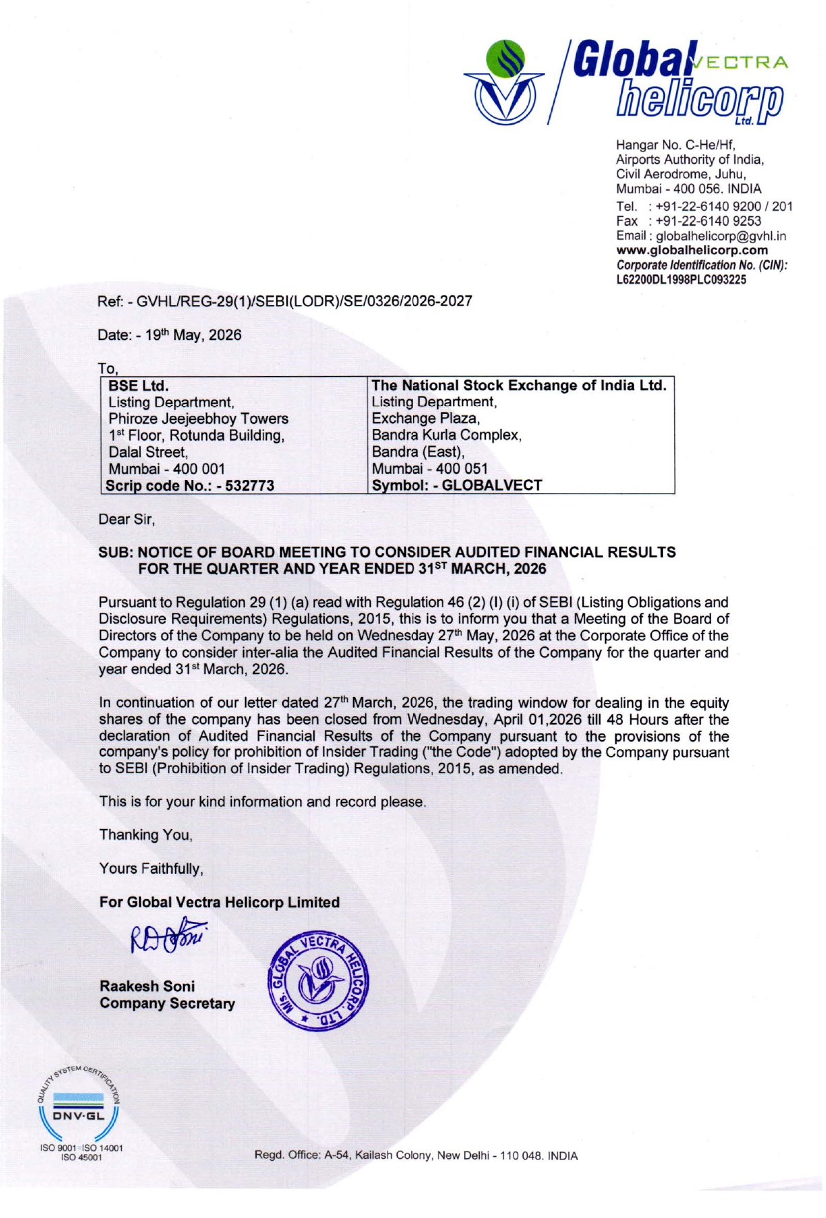 Notice of Board Meeting